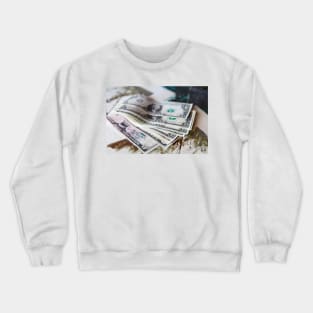 Money - USD one dollar bills on vintage table Crewneck Sweatshirt